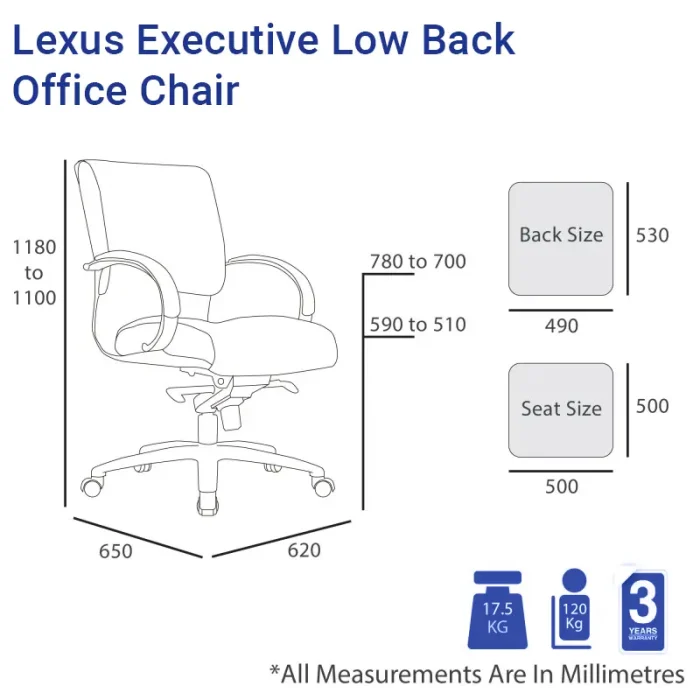 Lexus Executive Low Back Office Chair-dimension