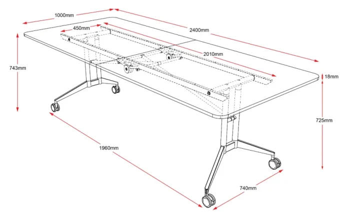 Fusion Edge Folding Mobile Meeting Boardroom Table-dimensions
