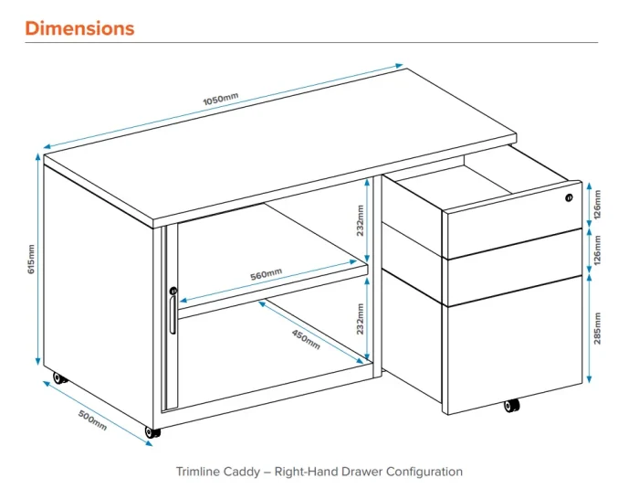 Trimline Caddy-Right-Hand Drawer-dimensions