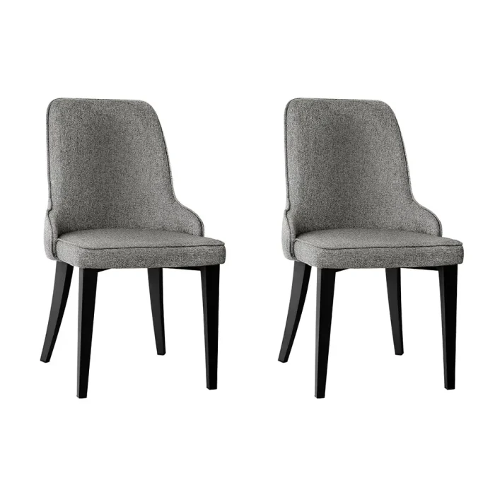 Steel Legs Linen Fabric Dining Chair Set of 2