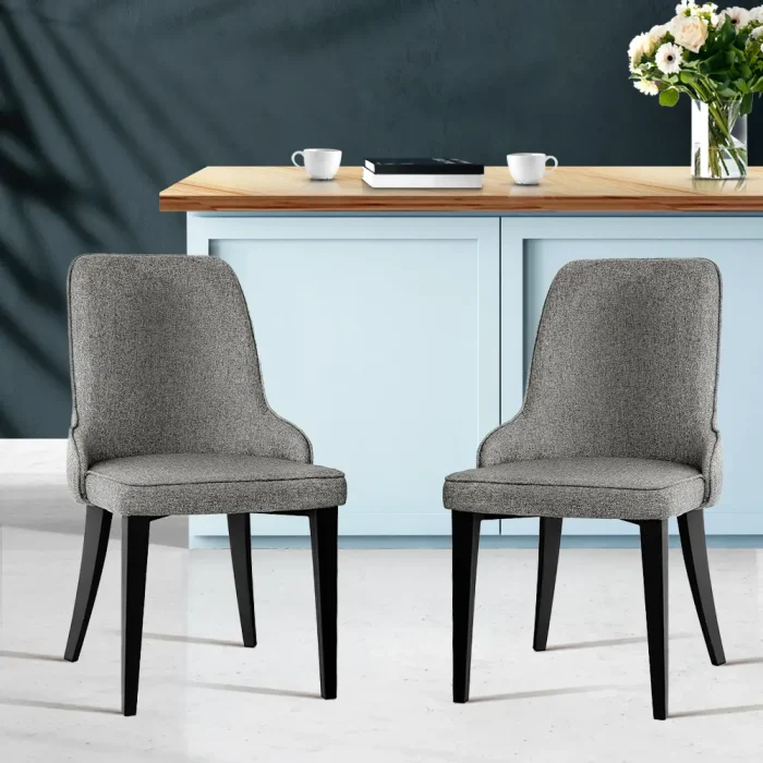 Steel Legs Linen Fabric Dining Chair Set of 2