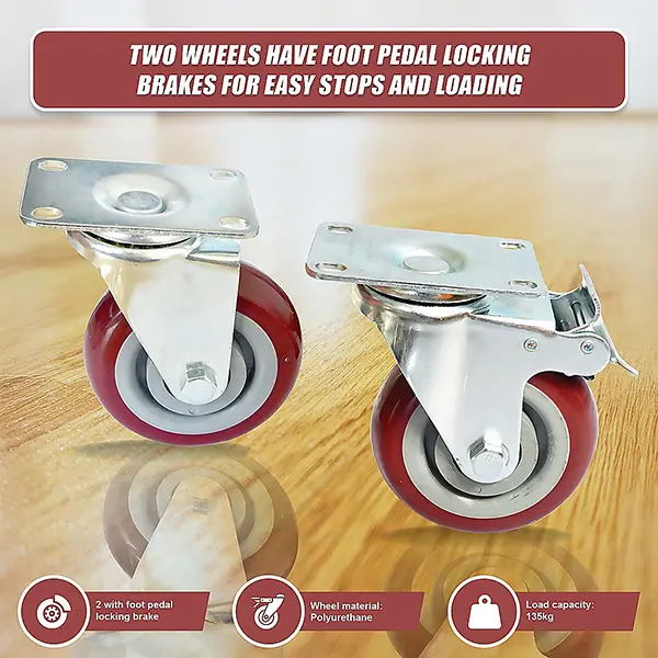 4 x 4 Heavy Duty PU Swivel Wheels