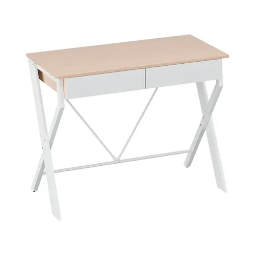 Evolve Metal Office Desk with Drawer – White with Oak Top