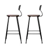 Evolve Vintage Bar Stools ALEX Retro Pine Wood Metal Frame Set of 2