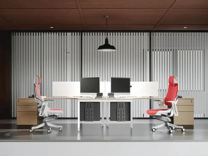 Oblique Manual Height Adjustable 2 Person Corner T Shape Workstation