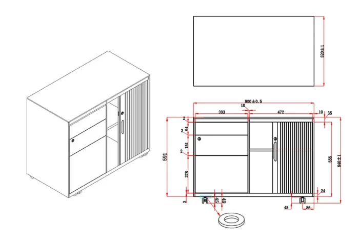 Order Mobile Storage Tambour Caddy-dimensions