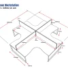 4 Person Workstation-1500x1500 per User-Loop Legs with Screens-dimensions