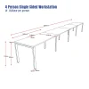 Deluxe Serenity 4 Person Single Sided Workstation 1500mm per person-Profile Leg-dimensions