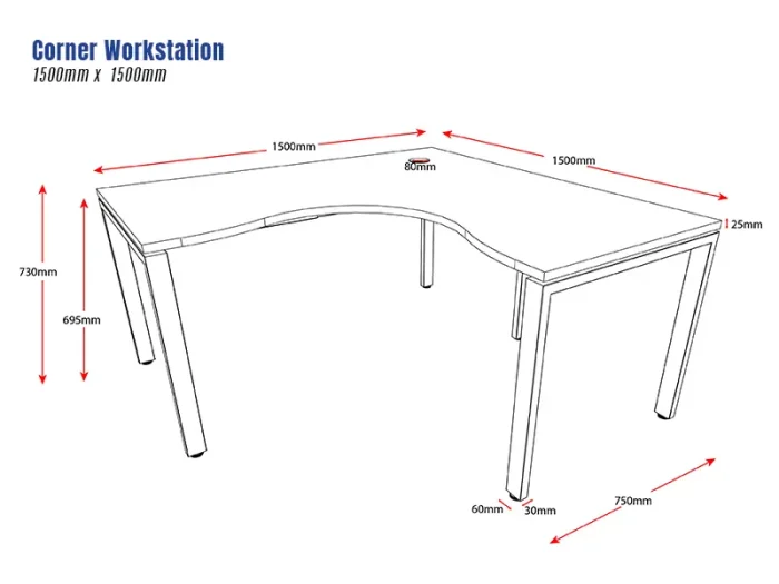 Deluxe Serenity Profile Legs 1 Person Single Sided Corner Workstation-1500mmx1500mm