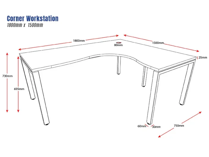 Deluxe Serenity Profile Legs 1 Person Single Sided Corner Workstation-1800mmx1500mm