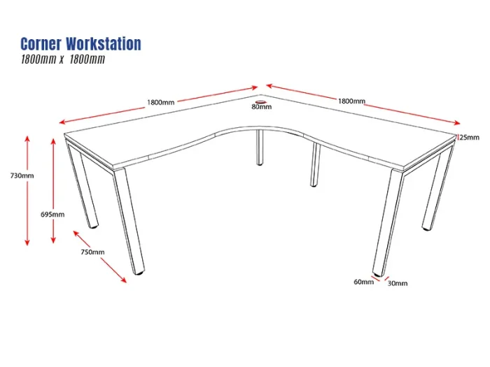 Deluxe Serenity Profile Legs 1 Person Single Sided Corner Workstation-1800mmx1800mm