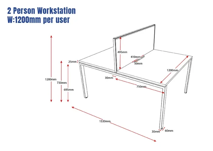 Deluxe Serenity Straight Double Sided 1200mm-2 Person Workstation with Screen-Profile Leg-Line Draw