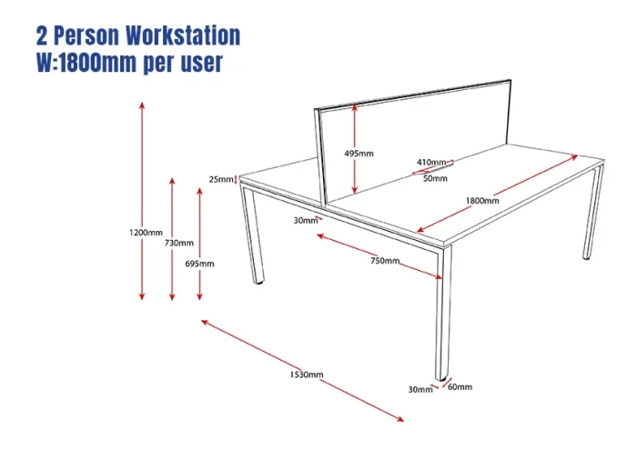 Deluxe Serenity Straight Double Sided 1800mm-2 Person Workstation with Screen-Profile Leg-Line Draw