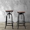 Zinc Industrial Round Bar Stool Wooden Seat