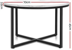Evolve Coffee Table Marble Effect Side Tables Bedside Round Black Metal 70X70CM