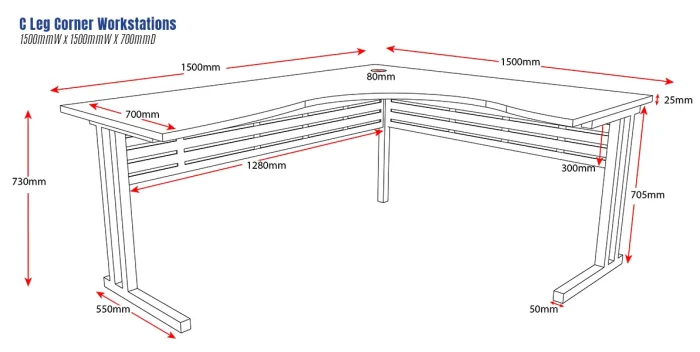 C Leg Corner Workstations 1500x1500-dimensions
