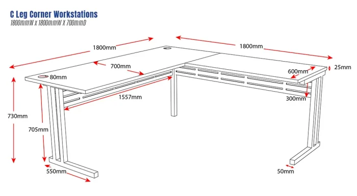C Leg Corner Workstations 1800x1800-dimensions