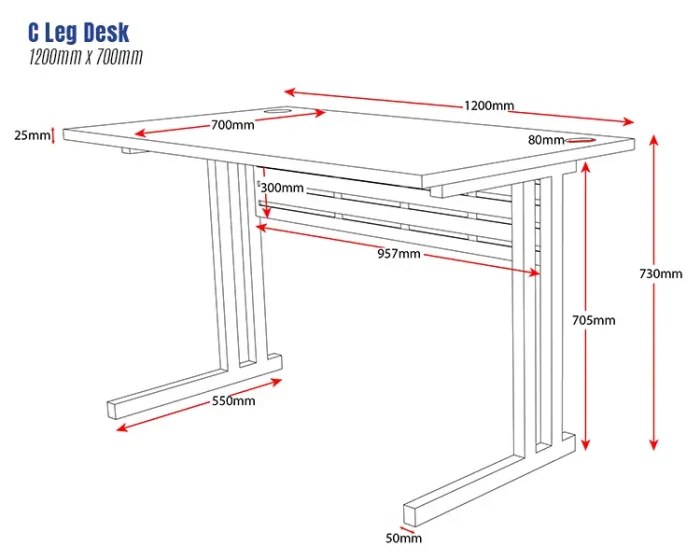 C Leg Desk 1200x700mm-dimensions