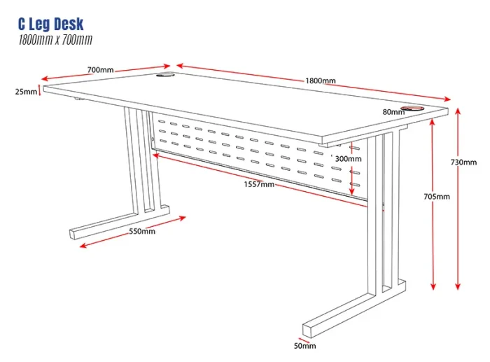 C Leg Desk 1800x700mm-dimensions