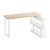 Evolve Rotary Corner Desk with Bookshelf – Brown & White