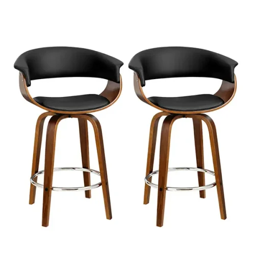 Evolve Wooden Bar Stool Swivel PU Leather Black Chair-BA-TW-8201-BKX2