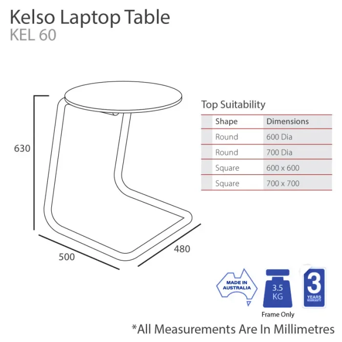 Kelso Laptop Jotter Side Table-Dimensions