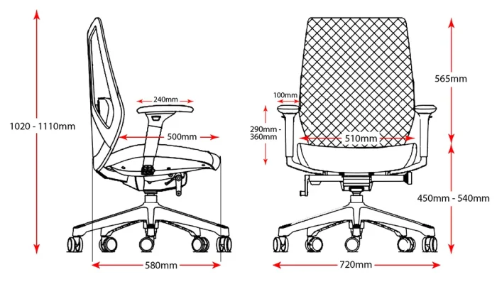 Tamar Seamless Mesh Ergonomic Operator Chair-dimensions