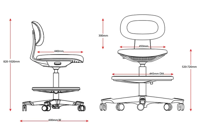 Yoyo Nylon Base Height Adjustable Swivel Office Stool-dimensions