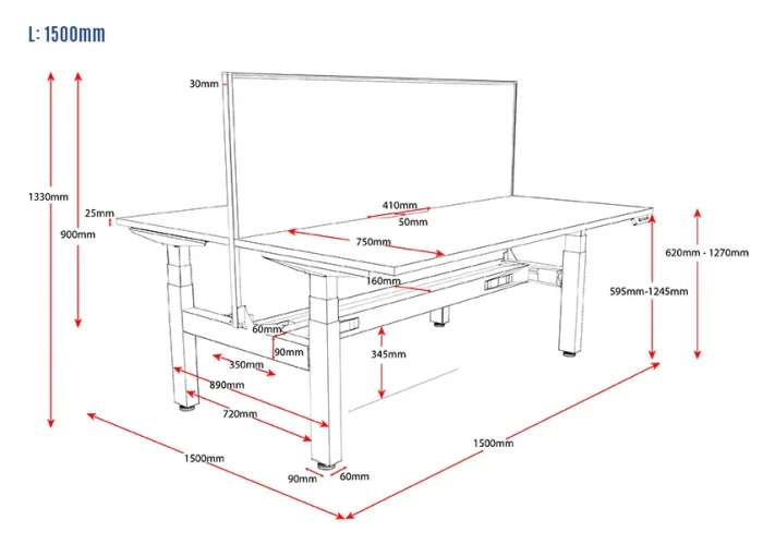 2 Person Back to Back Electric Height Adjustable Workstation 1500mm-line_draw
