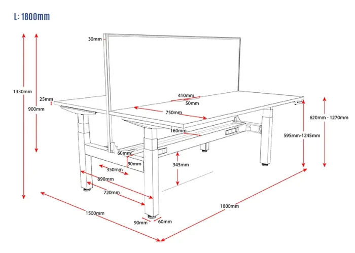 2 Person Back to Back Electric Height Adjustable Workstation 1800mm-line_draw