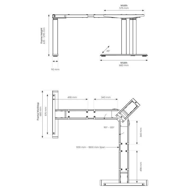 Zentra+ Round Leg 120 Electric Height Adjustable Workstation-dimension