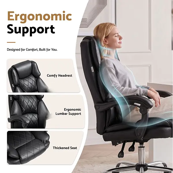 Evolve Executive Office Chair Leather Gaming Computer Desk Chairs Recliner Black-OCHAIR-G-1051-BK