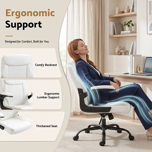 Evolve Office Chair Leather Computer Desk Chairs Executive Gaming Study White-OCHAIR-G-7023-WH