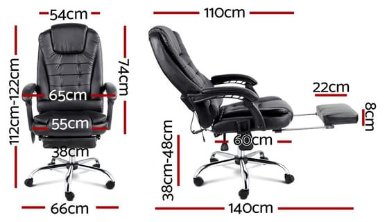 8-point Massage Office Chair with Retractable Footrest Black-UPHO-B-TUB02-FS-PU-BK