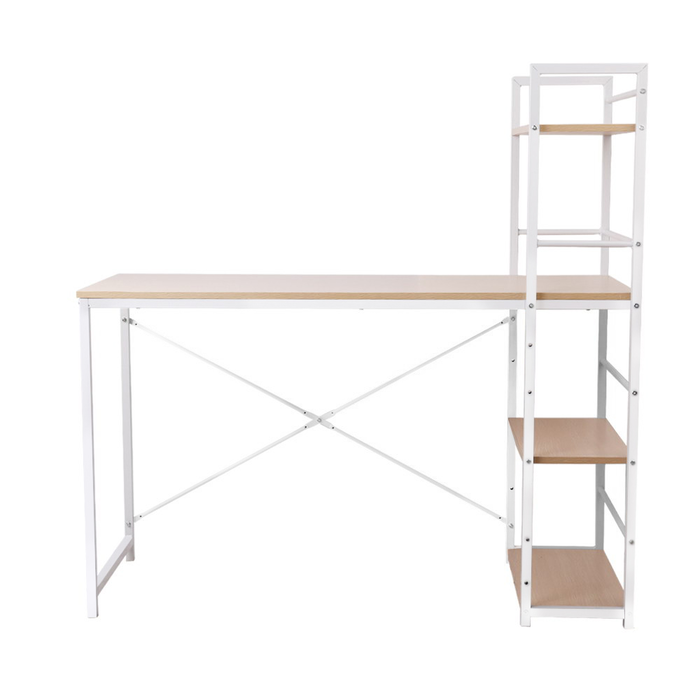 Evolve Metal Office Desk With Shelves, White Oak | BDO Furniture