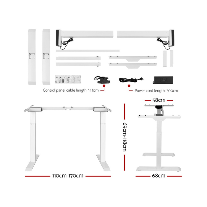 Artiss Electric Height Adjustable Sit Stand Desk Frame Only White